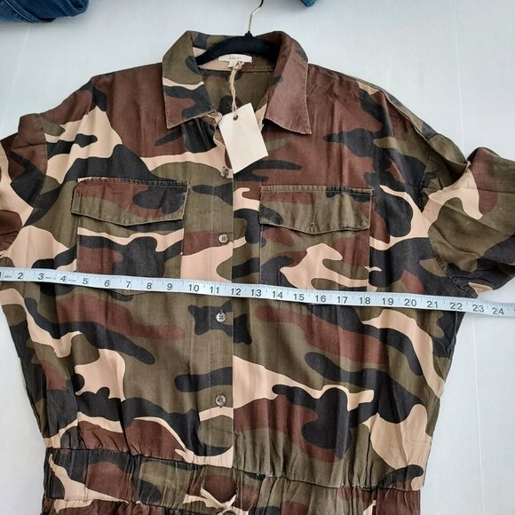Easel 100% Cotton Camouflage Button Down Long Sleeve Jumpsuit NWT - Picture 10 of 16